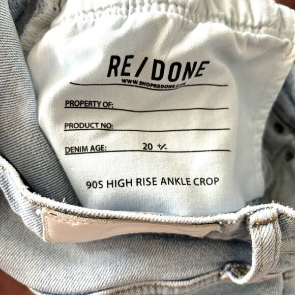 RE/DONE 90’s High Rise Ankle Crop Jeans Light Wash Button Closure Women’s Sz 25 - Picture 8 of 8